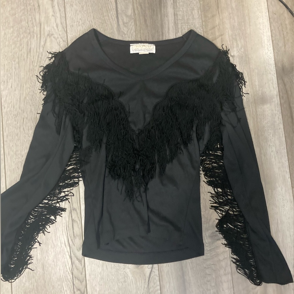 Vtg 100 proof layered fringe long sleeve top